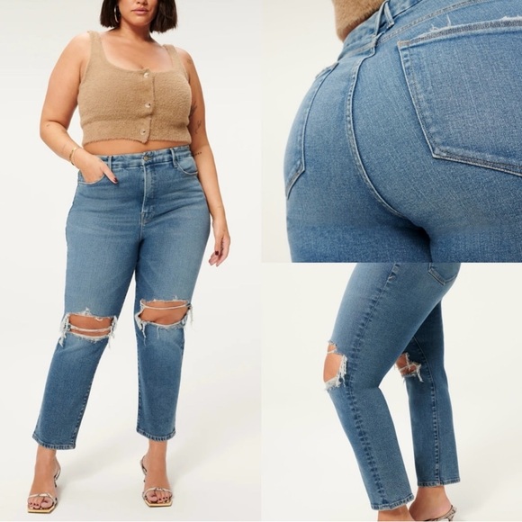 Good American Good Vintage Jeans Distressed Size 16 Straight Leg Denim Stretch - Picture 3 of 13